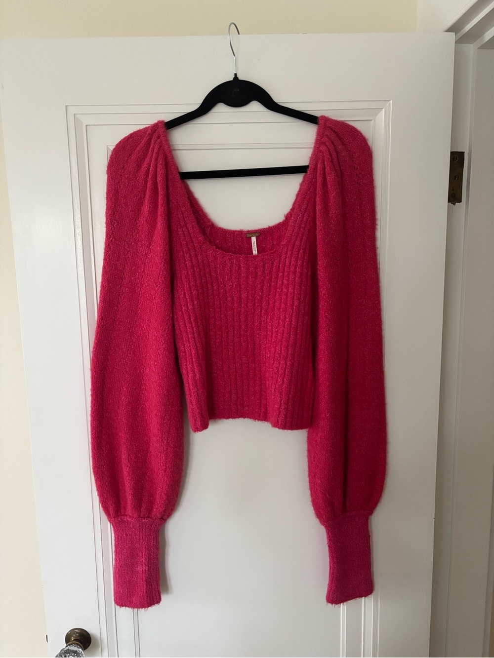 Free People Fuchsia Ribbed Square-Neck Sweater